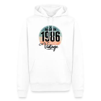 Millésime Fabriqué en 1986 Année de naissance 1986 Anniversaire - Sweat à capuche Premium bio Homme - blanc - Devant - Nico (187cm)