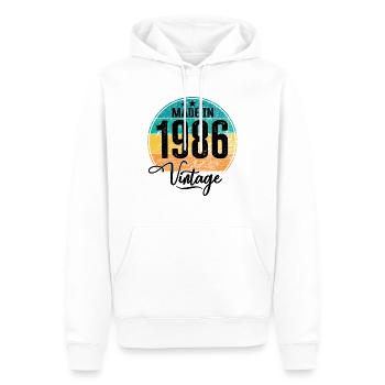 Millésime Fabriqué en 1986 Année de naissance 1986 Anniversaire - Sweat à capuche Premium bio Homme - blanc - Devant - Nico (187cm)