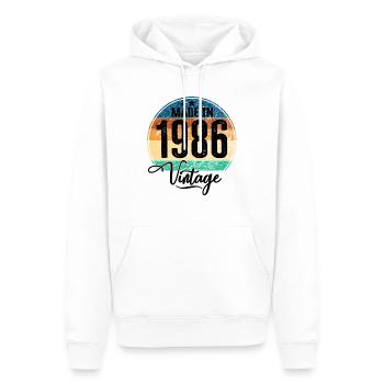 Millésime Fabriqué en 1986 Année de naissance 1986 Anniversaire - Sweat à capuche Premium bio Homme - blanc - Devant - Nico (187cm)