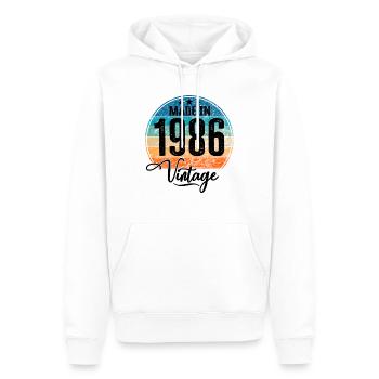 Millésime Fabriqué en 1986 Année de naissance 1986 Anniversaire - Sweat à capuche Premium bio Homme - blanc - Devant - Nico (187cm)