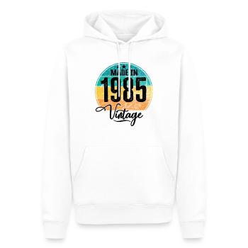 Millésime Fabriqué en 1985 Année de naissance 1985 Anniversaire - Sweat à capuche Premium bio Homme - blanc - Devant - Nico (187cm)