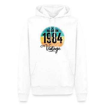 Millésime Fabriqué en 1984 Année de naissance 1984 Anniversaire - Sweat à capuche Premium bio Homme - blanc - Devant - Nico (187cm)