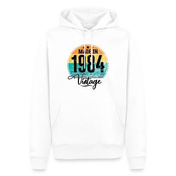 Millésime Fabriqué en 1984 Année de naissance 1984 Anniversaire - Sweat à capuche Premium bio Homme - blanc - Devant - Nico (187cm)