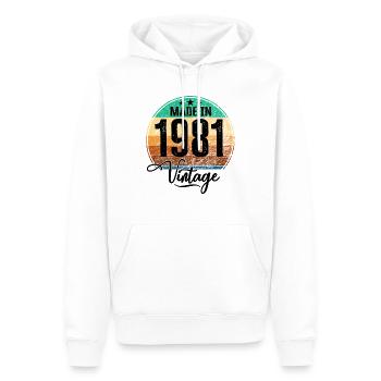 Millésime Fabriqué en 1981 Année de naissance 1981 Anniversaire - Sweat à capuche Premium bio Homme - blanc - Devant - Nico (187cm)