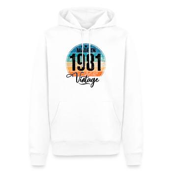 Millésime Fabriqué en 1981 Année de naissance 1981 Anniversaire - Sweat à capuche Premium bio Homme - blanc - Devant - Nico (187cm)