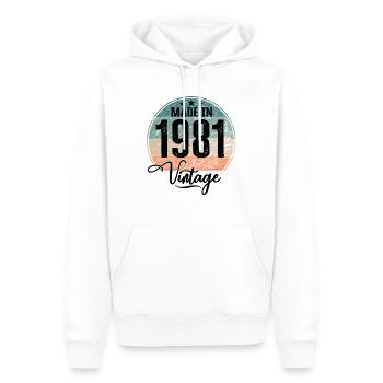 Millésime Fabriqué en 1981 Année de naissance 1981 Anniversaire - Sweat à capuche Premium bio Homme - blanc - Devant - Nico (187cm)