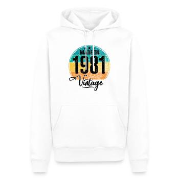 Millésime Fabriqué en 1981 Année de naissance 1981 Anniversaire - Sweat à capuche Premium bio Homme - blanc - Devant - Nico (187cm)