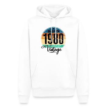 Millésime Fabriqué en 1980 Année de naissance 1980 Anniversaire - Sweat à capuche Premium bio Homme - blanc - Devant - Nico (187cm)