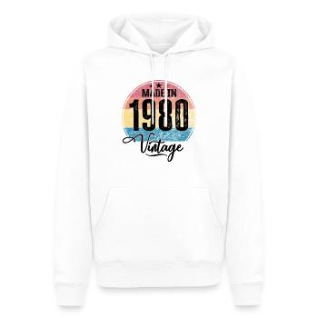 Millésime Fabriqué en 1980 Année de naissance 1980 Anniversaire - Sweat à capuche Premium bio Homme - blanc - Devant - Nico (187cm)