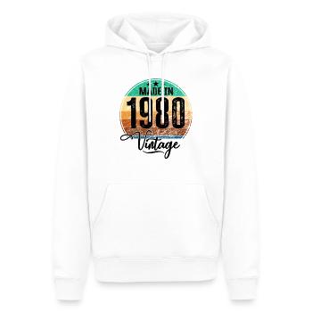 Millésime Fabriqué en 1980 Année de naissance 1980 Anniversaire - Sweat à capuche Premium bio Homme - blanc - Devant - Nico (187cm)