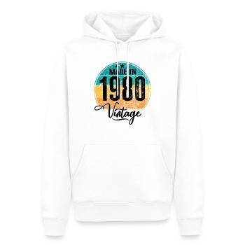 Millésime Fabriqué en 1980 Année de naissance 1980 Anniversaire - Sweat à capuche Premium bio Homme - blanc - Devant - Nico (187cm)