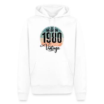 Millésime Fabriqué en 1980 Année de naissance 1980 Anniversaire - Sweat à capuche Premium bio Homme - blanc - Devant - Nico (187cm)