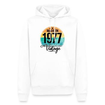 Millésime Fabriqué en 1977 Année de naissance 1977 Anniversaire - Sweat à capuche Premium bio Homme - blanc - Devant - Nico (187cm)