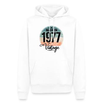 Millésime Fabriqué en 1977 Année de naissance 1977 Anniversaire - Sweat à capuche Premium bio Homme - blanc - Devant - Nico (187cm)