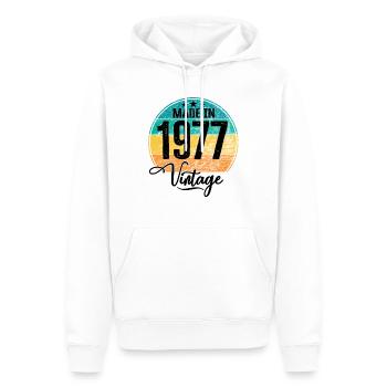 Millésime Fabriqué en 1977 Année de naissance 1977 Anniversaire - Sweat à capuche Premium bio Homme - blanc - Devant - Nico (187cm)