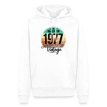 Millésime Fabriqué en 1977 Année de naissance 1977 Anniversaire - Sweat à capuche Premium bio Homme - blanc - Devant - Nico (187cm)