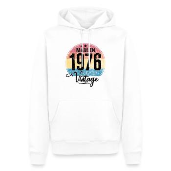Millésime Fabriqué en 1976 Année de naissance 1976 Anniversaire - Sweat à capuche Premium bio Homme - blanc - Devant - Nico (187cm)
