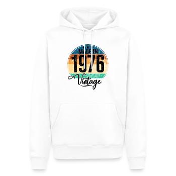 Millésime Fabriqué en 1976 Année de naissance 1976 Anniversaire - Sweat à capuche Premium bio Homme - blanc - Devant - Nico (187cm)