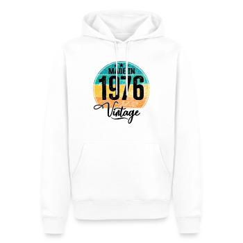 Millésime Fabriqué en 1976 Année de naissance 1976 Anniversaire - Sweat à capuche Premium bio Homme - blanc - Devant - Nico (187cm)