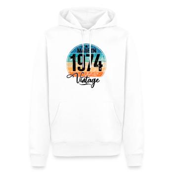 Millésime Fabriqué en 1974 Année de naissance 1974 Anniversaire - Sweat à capuche Premium bio Homme - blanc - Devant - Nico (187cm)