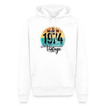 Millésime Fabriqué en 1974 Année de naissance 1974 Anniversaire - Sweat à capuche Premium bio Homme - blanc - Devant - Nico (187cm)