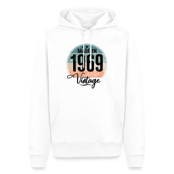 Millésime Fabriqué en 1969 Année de naissance 1969 Anniversaire - Sweat à capuche Premium bio Homme - blanc - Devant - Nico (187cm)