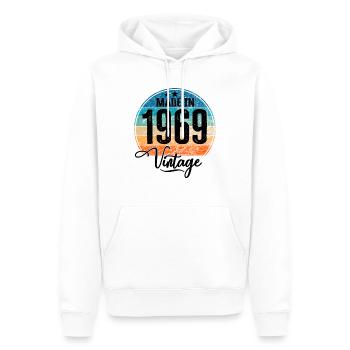 Millésime Fabriqué en 1969 Année de naissance 1969 Anniversaire - Sweat à capuche Premium bio Homme - blanc - Devant - Nico (187cm)