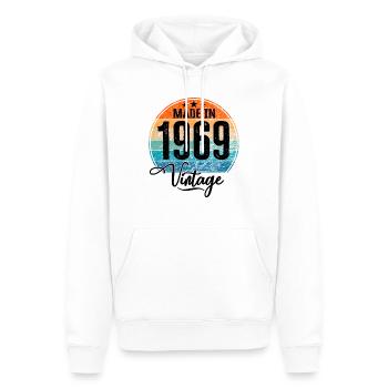 Millésime Fabriqué en 1969 Année de naissance 1969 Anniversaire - Sweat à capuche Premium bio Homme - blanc - Devant - Nico (187cm)