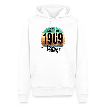 Millésime Fabriqué en 1969 Année de naissance 1969 Anniversaire - Sweat à capuche Premium bio Homme - blanc - Devant - Nico (187cm)