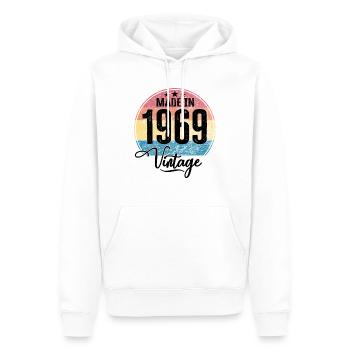 Millésime Fabriqué en 1969 Année de naissance 1969 Anniversaire - Sweat à capuche Premium bio Homme - blanc - Devant - Nico (187cm)