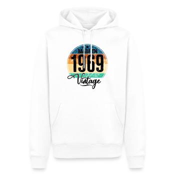 Millésime Fabriqué en 1969 Année de naissance 1969 Anniversaire - Sweat à capuche Premium bio Homme - blanc - Devant - Nico (187cm)