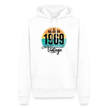 Millésime Fabriqué en 1969 Année de naissance 1969 Anniversaire - Sweat à capuche Premium bio Homme - blanc - Devant - Nico (187cm)