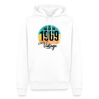 Millésime Fabriqué en 1969 Année de naissance 1969 Anniversaire - Sweat à capuche Premium bio Homme - blanc - Devant - Nico (187cm)
