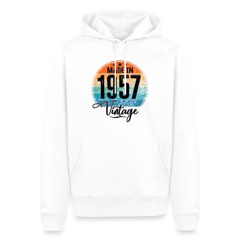 Millésime Fabriqué en 1957 Année de naissance 1957 Anniversaire - Sweat à capuche Premium bio Homme - blanc - Devant - Nico (187cm)