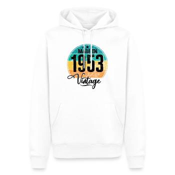 Millésime fabriqué en 1953 Année de naissance 1953 Anniversaire - Sweat à capuche Premium bio Homme - blanc - Devant - Nico (187cm)