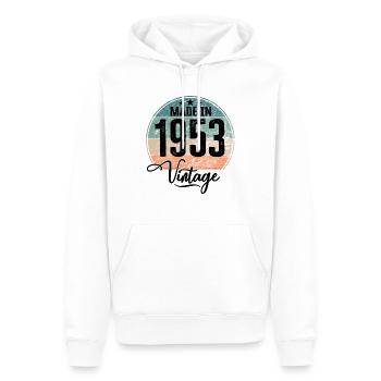 Millésime fabriqué en 1953 Année de naissance 1953 Anniversaire - Sweat à capuche Premium bio Homme - blanc - Devant - Nico (187cm)