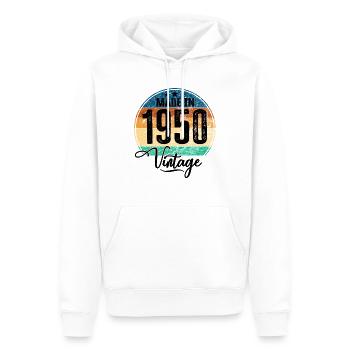 Millésime Fabriqué en 1950 Année de naissance 1950 Anniversaire - Sweat à capuche Premium bio Homme - blanc - Devant - Nico (187cm)