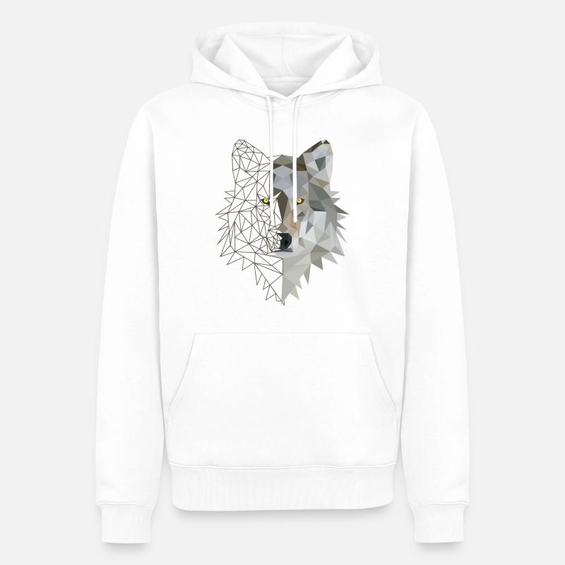 Wolf Low Poly - Sweat à capuche Premium bio Homme - blanc