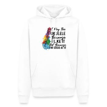Je joue du ukulélé parce que je l'aime Ukulele Playe - Sweat à capuche Premium bio Homme - blanc - Devant - Nico (187cm)