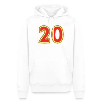 20. 20 ANS. 20e ANNIVERSAIRE. ANNIVERSAIRE 20 ANS. - Sweat à capuche Premium bio Homme - blanc - Devant - Nico (187cm)