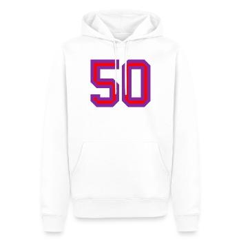50. 50 ANS. 50e ANNIVERSAIRE. ANNIVERSAIRE 50 ANS. - Sweat à capuche Premium bio Homme - blanc - Devant - Nico (187cm)