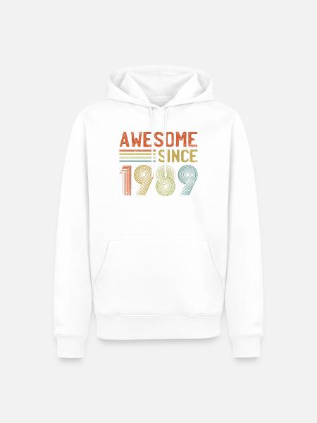 Retro 1989 Text und Spirale Design - Männer Premium Bio Hoodie - Weiß
