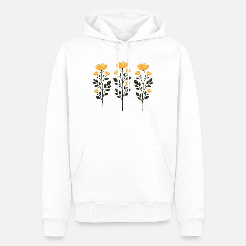 Trois Branches de Fleurs Dorées - Sweat à capuche Premium bio Homme - blanc