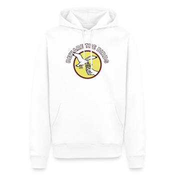 Méfiez-vous des oiseaux, mouettes, frites - Sweat à capuche Premium bio Homme - blanc - Devant - Nico (187cm)