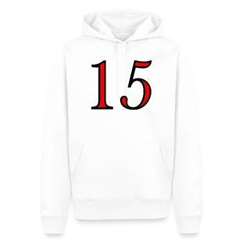 15. 15 ANS. 15e ANNIVERSAIRE. ANNIVERSAIRE 15 ANS. - Sweat à capuche Premium bio Homme - blanc - Devant - Nico (187cm)