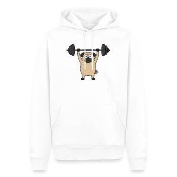 Mops Hund Workout Fitness Gewichtheber Bodybuildin - Männer Premium Bio Hoodie - Weiß - Vorne - Nico (187cm)