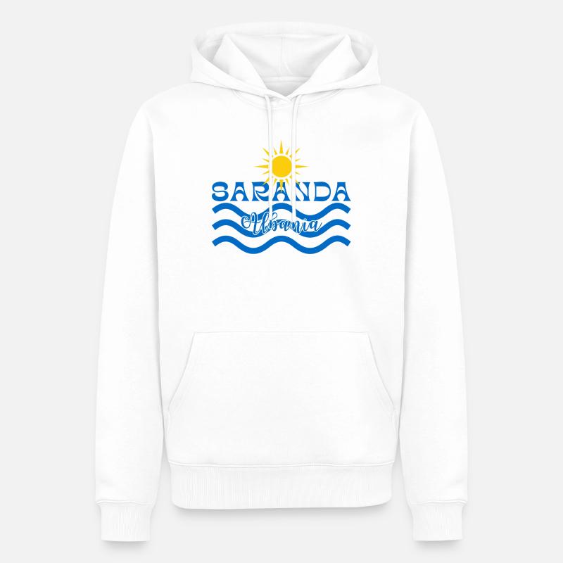 Saranda Albania Sun Waves - Sweat à capuche Premium bio Homme - blanc