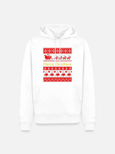 Hässliches Weihnachts-Pixel-Kunst-Weihnachtsmann-Schlittenmuster - Männer Premium Bio Hoodie - Weiß