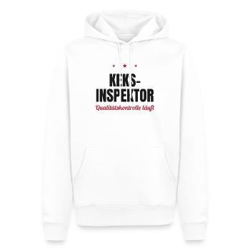 Keks-Inspektor – Qualitätskontrolle läuft - Männer Premium Bio Hoodie - Weiß - Vorne - Nico (187cm)