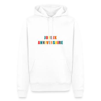 HAPPY BIRTHDAY. JOYEUX ANNIVERSAIRE. ANNIVERSAIRE. - Sweat à capuche Premium bio Homme - blanc - Devant - Nico (187cm)
